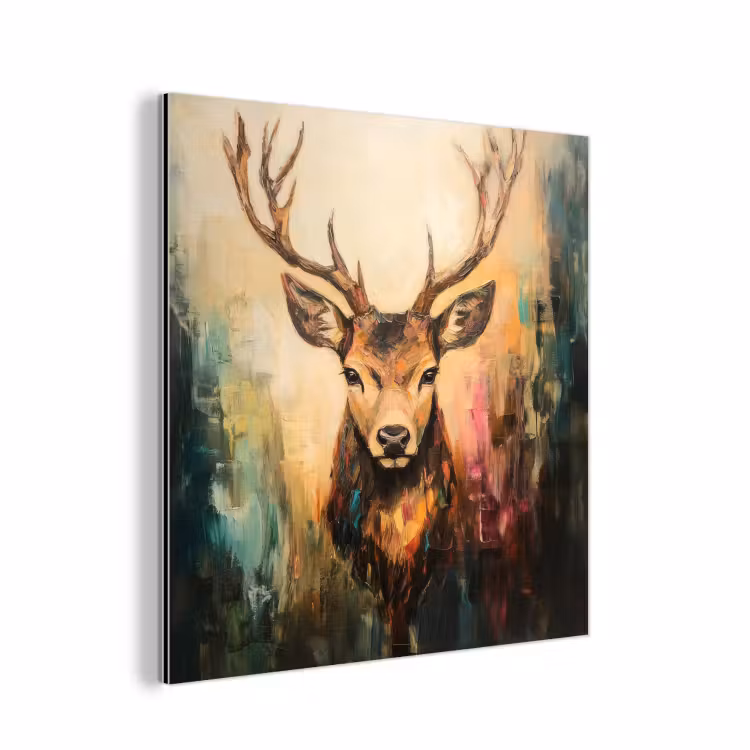 Aluminium schilderij - Hert - Geverfd - Gewei - Bruin — 1