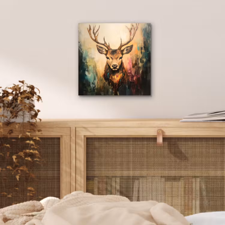 Aluminium schilderij - Hert - Geverfd - Gewei - Bruin — 4