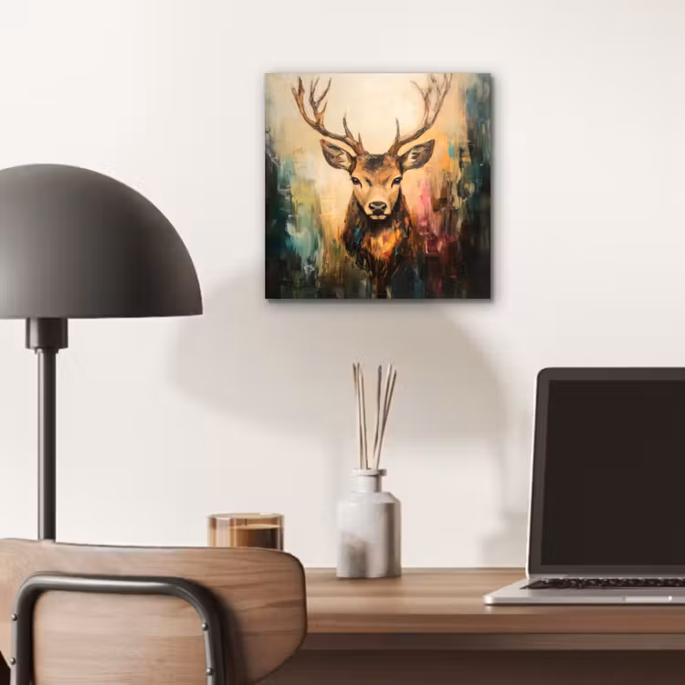 Aluminium schilderij - Hert - Geverfd - Gewei - Bruin — 6