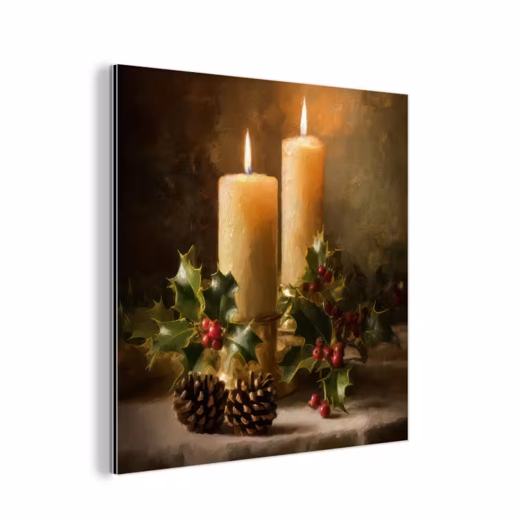 Aluminium schilderij - Kaarslicht - Kerst - Veelkleurig — 1