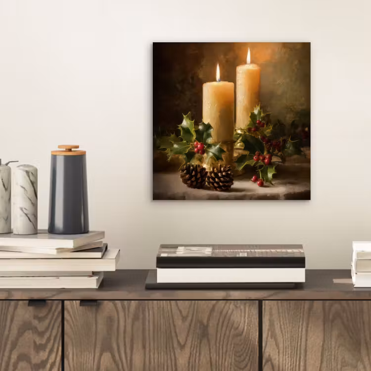 Aluminium schilderij - Kaarslicht - Kerst - Veelkleurig — 2