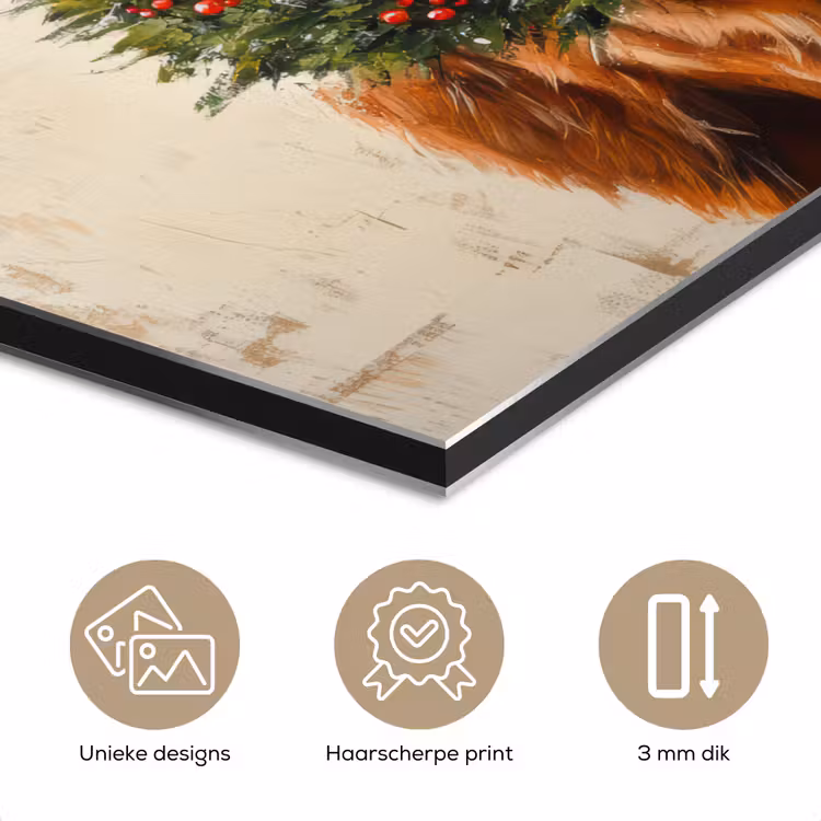 Aluminium schilderij - Kerst - Schotse Hooglander - Bruin - Krans — 7