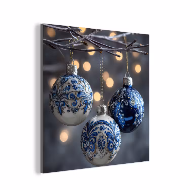 Aluminium schilderij - Kerstbal - Versierd - Blauw — 1