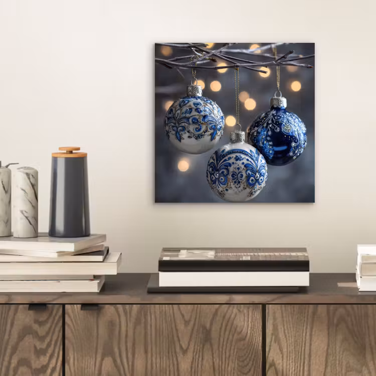 Aluminium schilderij - Kerstbal - Versierd - Blauw — 2