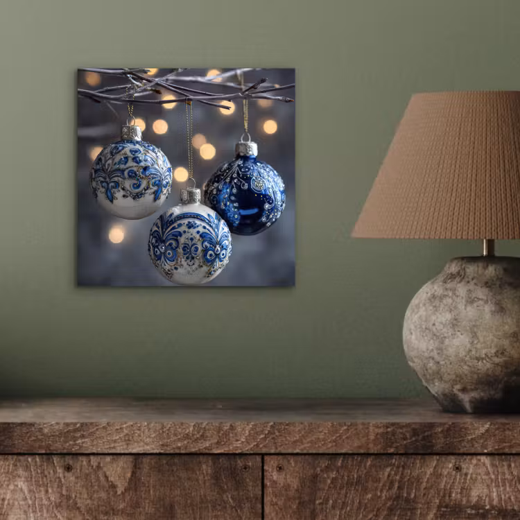 Aluminium schilderij - Kerstbal - Versierd - Blauw — 3