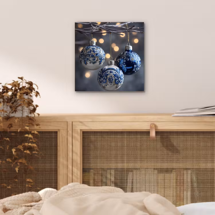 Aluminium schilderij - Kerstbal - Versierd - Blauw — 4