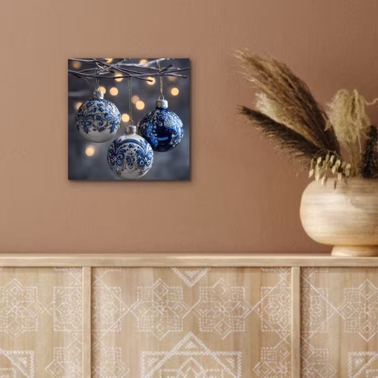 Aluminium schilderij - Kerstbal - Versierd - Blauw — 5