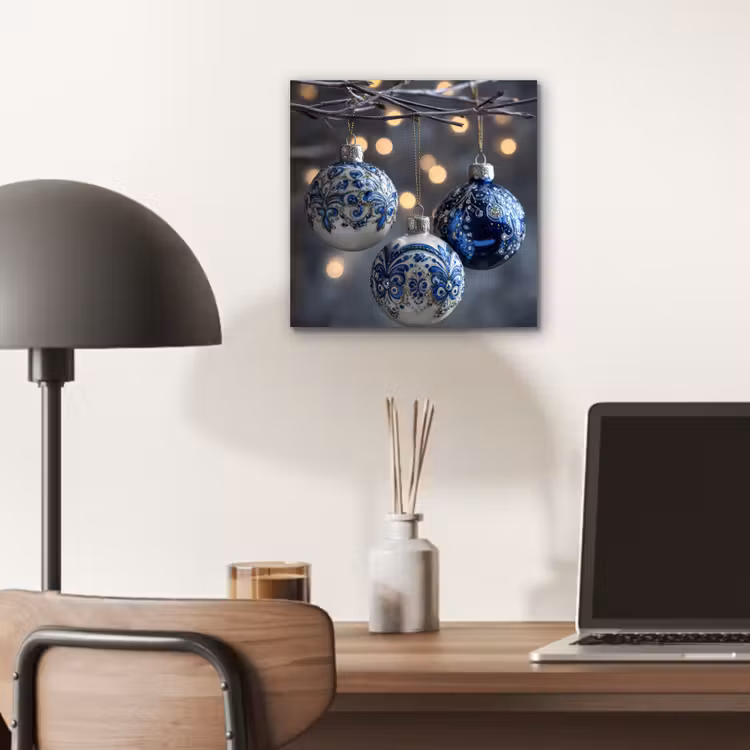 Aluminium schilderij - Kerstbal - Versierd - Blauw — 6