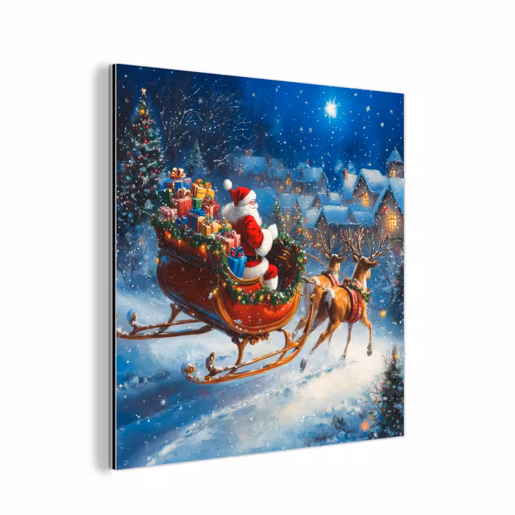 Aluminium schilderij - Kerstman - Rendier - Kerst - Sneeuw — 1