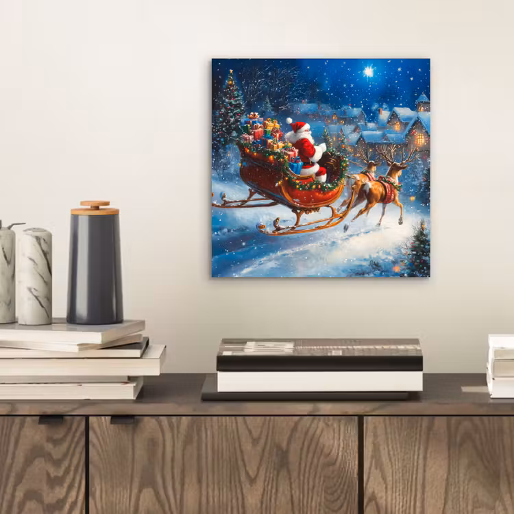 Aluminium schilderij - Kerstman - Rendier - Kerst - Sneeuw — 2