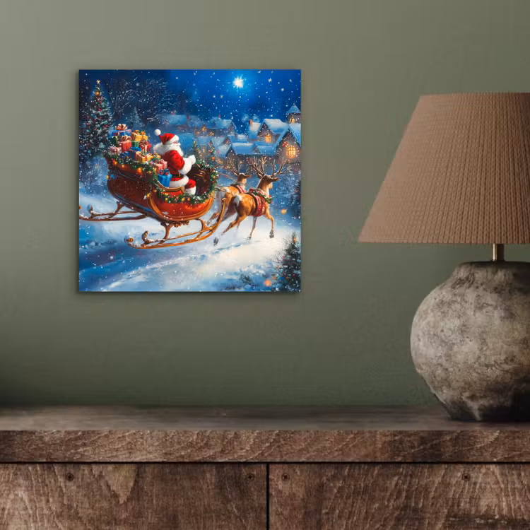 Aluminium schilderij - Kerstman - Rendier - Kerst - Sneeuw — 3