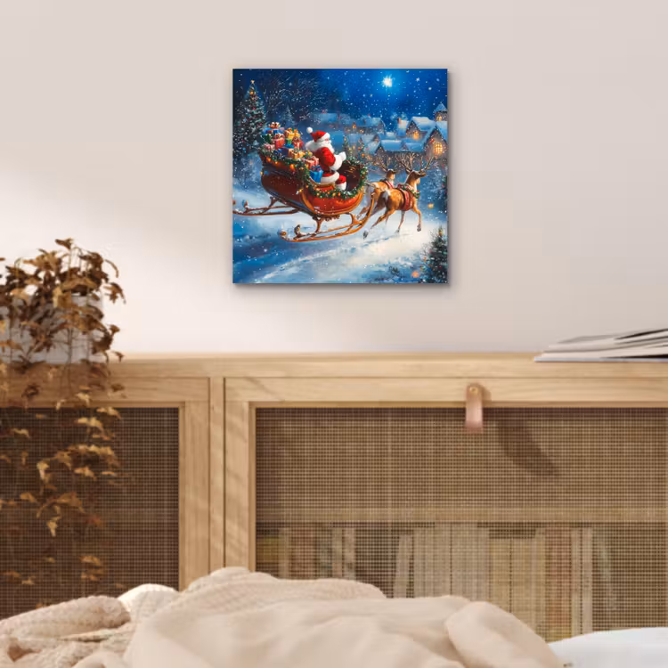 Aluminium schilderij - Kerstman - Rendier - Kerst - Sneeuw — 4