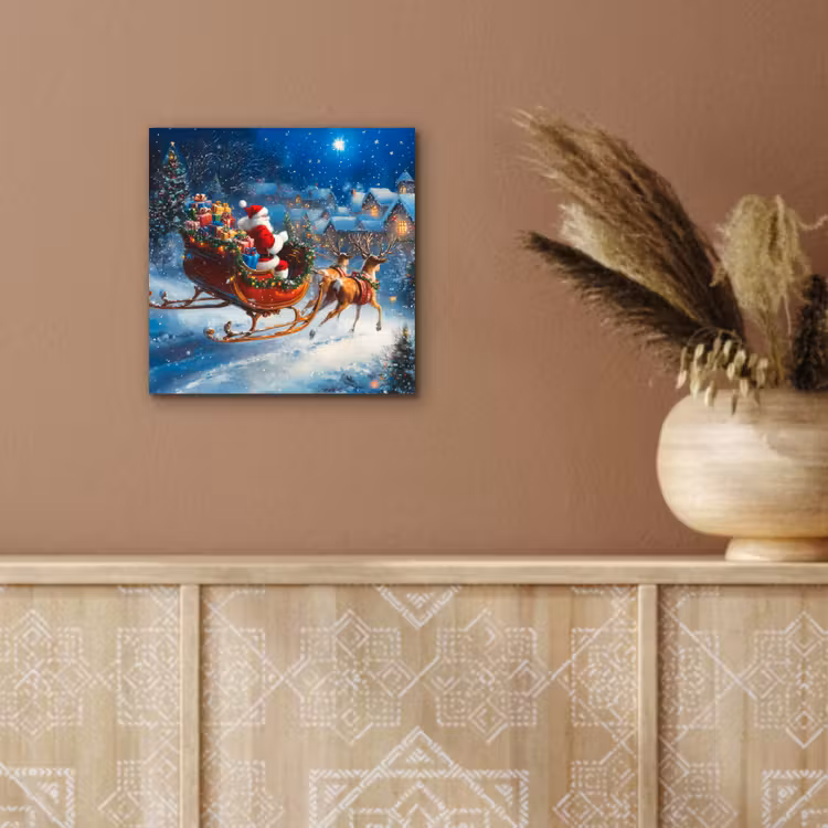 Aluminium schilderij - Kerstman - Rendier - Kerst - Sneeuw — 5