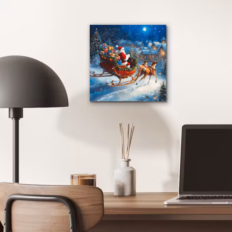 Aluminium schilderij - Kerstman - Rendier - Kerst - Sneeuw — 6