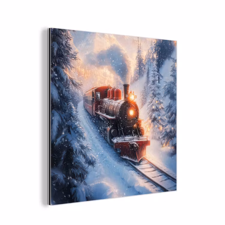 Aluminium schilderij - Kersttrein - Sneeuw - Winter - Kerst — 1