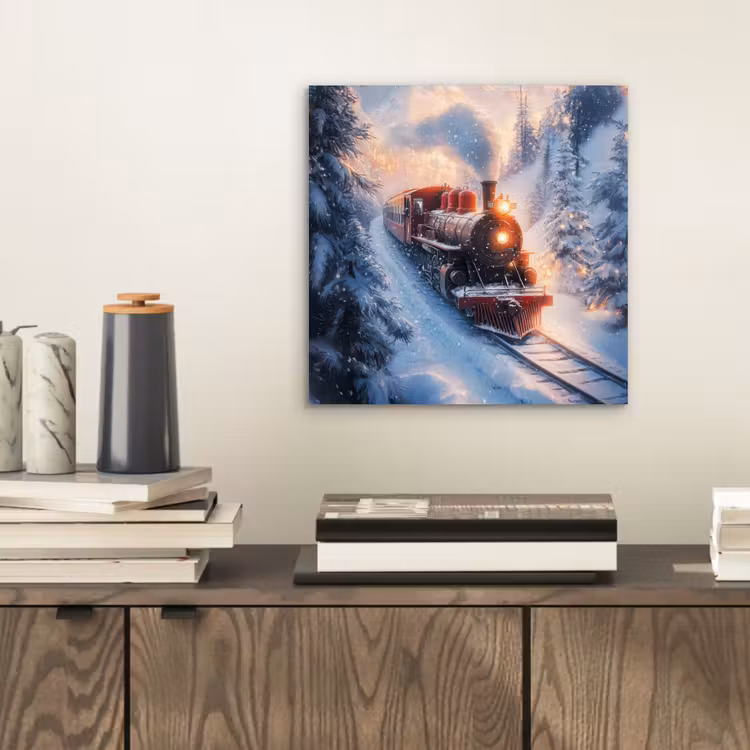 Aluminium schilderij - Kersttrein - Sneeuw - Winter - Kerst — 2