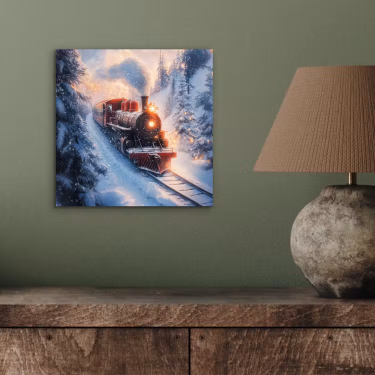 Aluminium schilderij - Kersttrein - Sneeuw - Winter - Kerst — 3