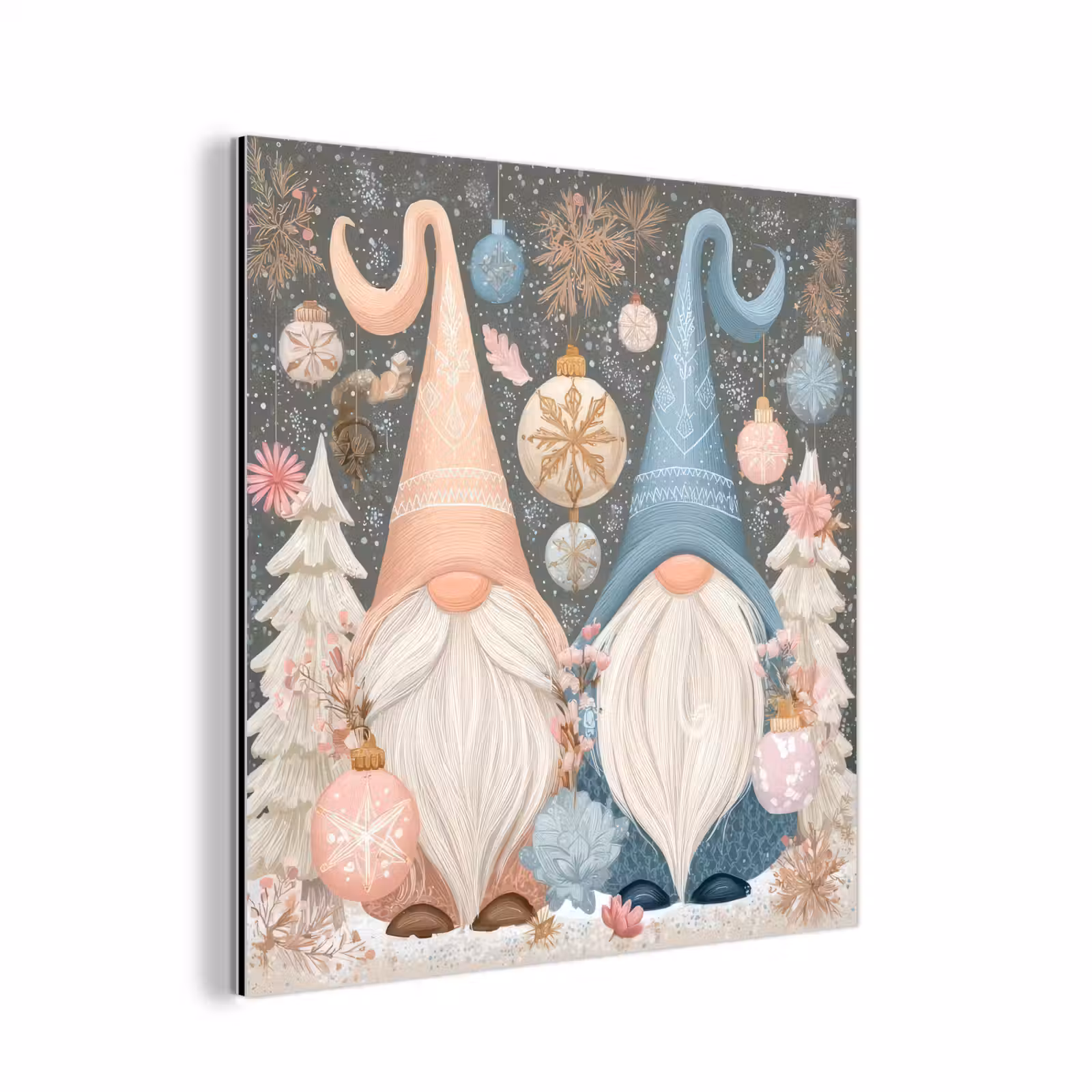 Aluminium schilderij - Kerst - Gnomen - Pastel — 1