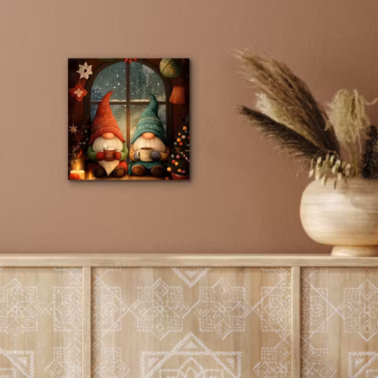 Aluminium schilderij - Gnooms - Kerst - Raam - Kleurrijk — 5
