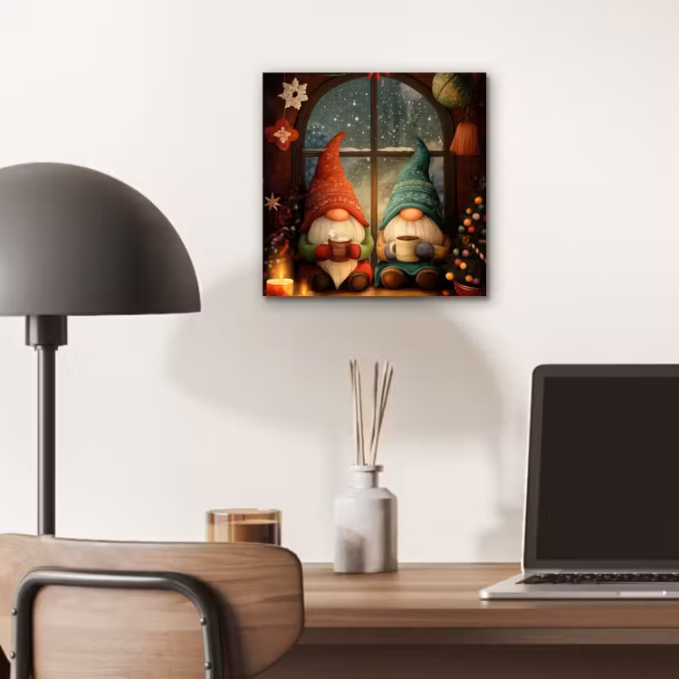 Aluminium schilderij - Gnooms - Kerst - Raam - Kleurrijk — 6