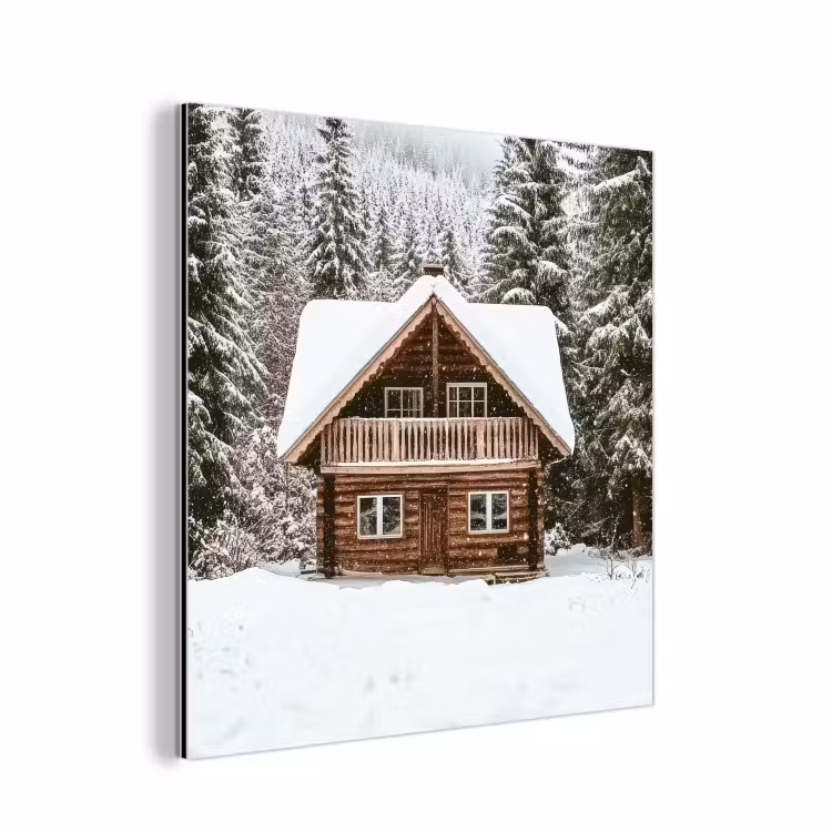 Aluminium schilderij - Huis - Bos - Winter - Natuur - Sneeuw — 1