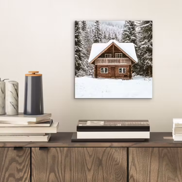 Aluminium schilderij - Huis - Bos - Winter - Natuur - Sneeuw — 2