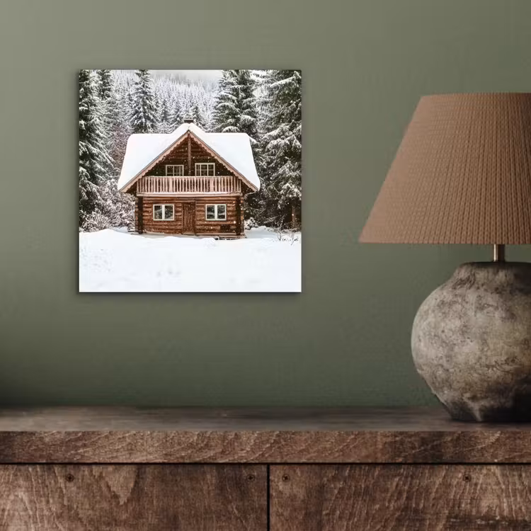 Aluminium schilderij - Huis - Bos - Winter - Natuur - Sneeuw — 3