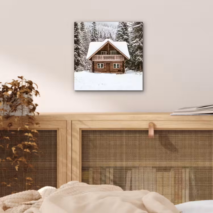 Aluminium schilderij - Huis - Bos - Winter - Natuur - Sneeuw — 4