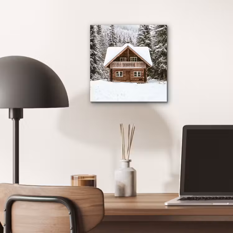 Aluminium schilderij - Huis - Bos - Winter - Natuur - Sneeuw — 6