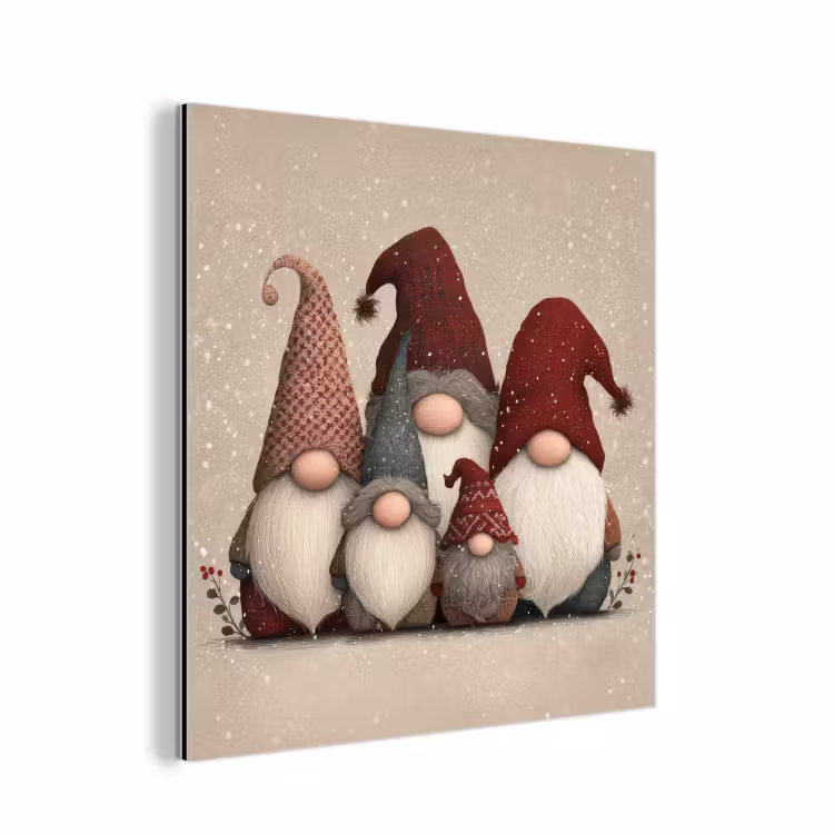 Aluminium schilderij - Kabouters - Kerst - Sneeuw - Puntmutsen — 1