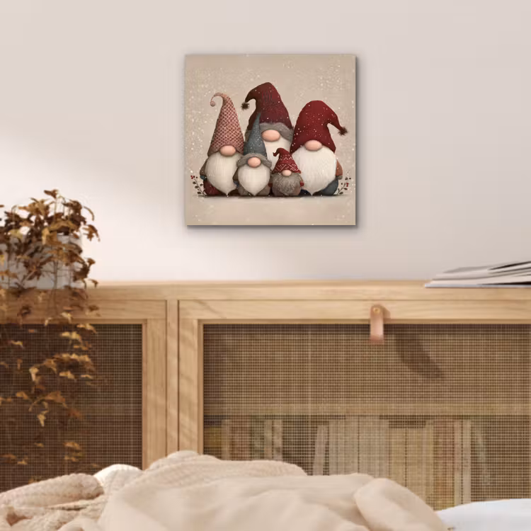 Aluminium schilderij - Kabouters - Kerst - Sneeuw - Puntmutsen — 4