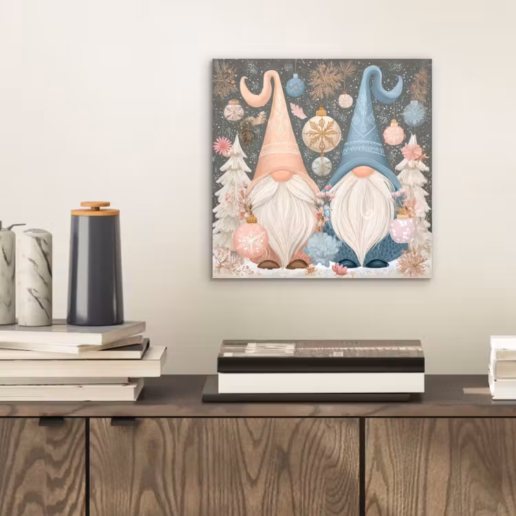 Aluminium schilderij - Kerst - Gnomen - Pastel — 2
