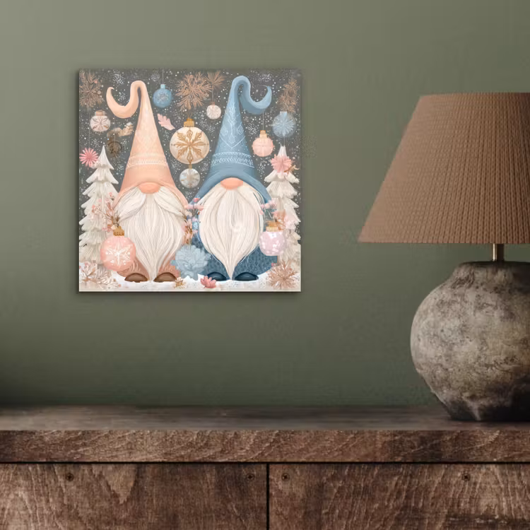 Aluminium schilderij - Kerst - Gnomen - Pastel — 3