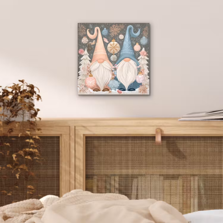 Aluminium schilderij - Kerst - Gnomen - Pastel — 4