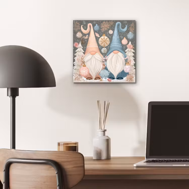 Aluminium schilderij - Kerst - Gnomen - Pastel — 6