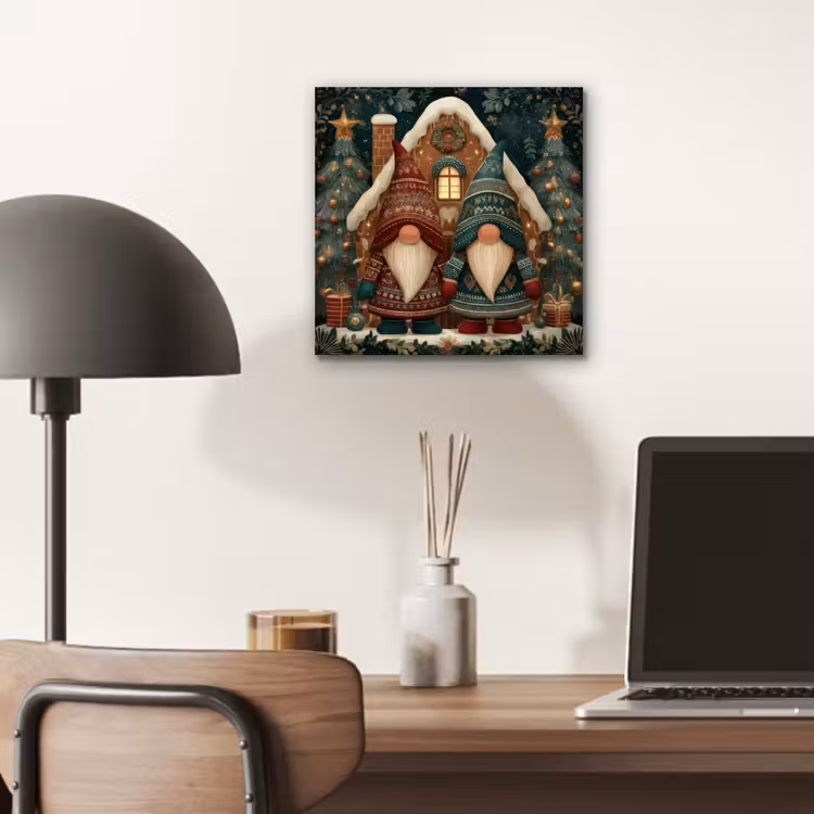 Aluminium schilderij - Kerst - Gnomen - Peperkoekhuisje - Rood - Groen — 6