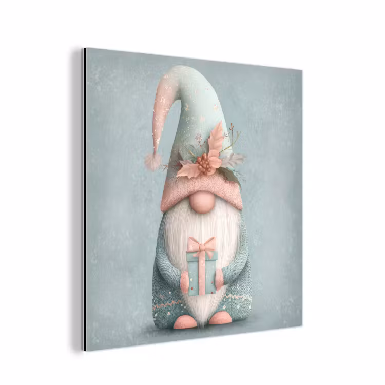 Aluminium schilderij - Kerstgnome - Cadeau - Groen — 1