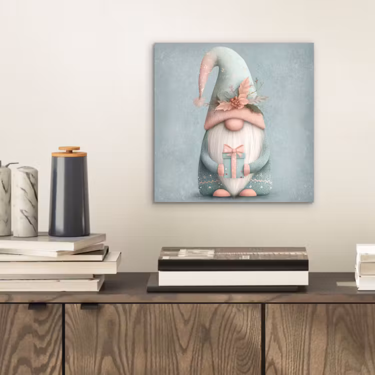 Aluminium schilderij - Kerstgnome - Cadeau - Groen — 2
