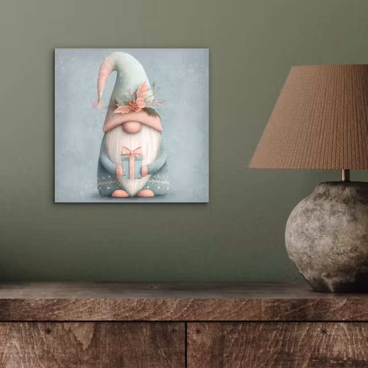 Aluminium schilderij - Kerstgnome - Cadeau - Groen — 3