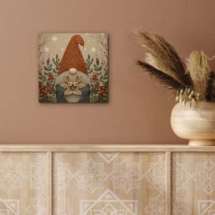 Aluminium schilderij - Kerstgnome - Konijntjes - Kleurrijk — 5