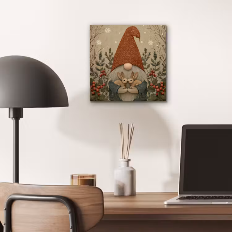 Aluminium schilderij - Kerstgnome - Konijntjes - Kleurrijk — 6
