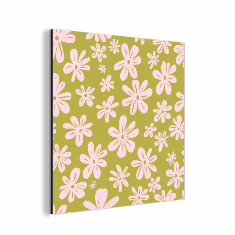 Aluminium schilderij - Bloemen - Roze - Getekend - Patroon — 1