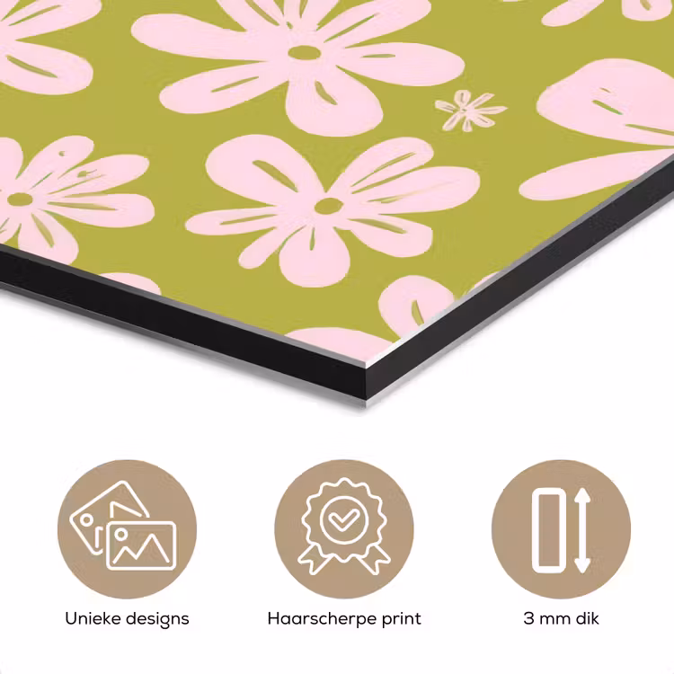 Aluminium schilderij - Bloemen - Roze - Getekend - Patroon — 7
