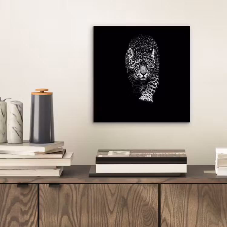 Aluminium schilderij - Dieren - Zwart - Luipaard - Wit - Wild — 2