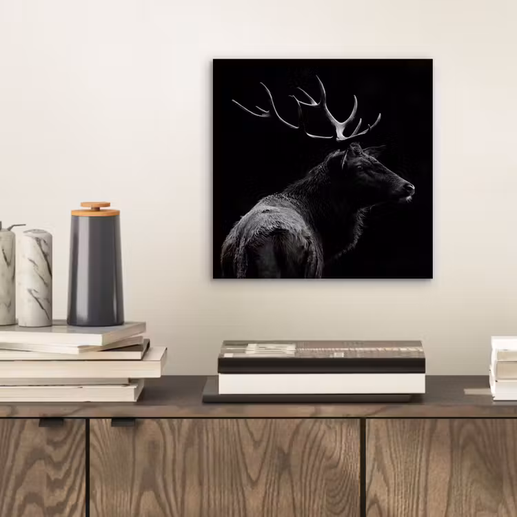 Aluminium schilderij - Hert - Zwart - Portret - Gewei - Dieren — 2