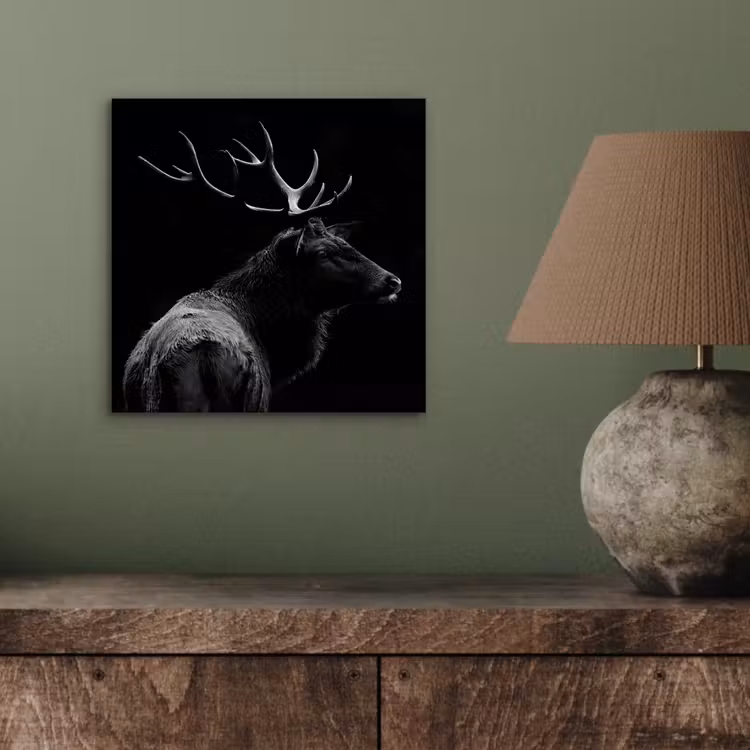 Aluminium schilderij - Hert - Zwart - Portret - Gewei - Dieren — 3