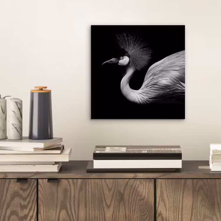 Aluminium schilderij - Kraanvogel - Zwart - Wit - Vogel - Dieren — 2