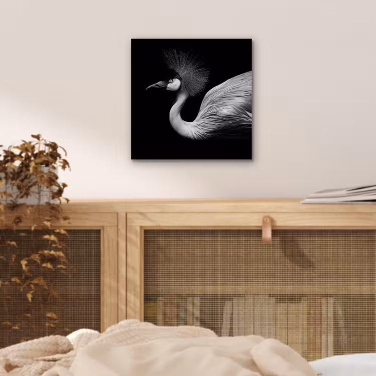 Aluminium schilderij - Kraanvogel - Zwart - Wit - Vogel - Dieren — 4