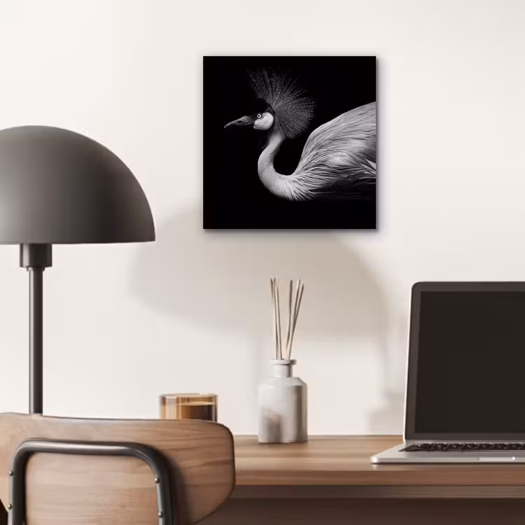 Aluminium schilderij - Kraanvogel - Zwart - Wit - Vogel - Dieren — 6