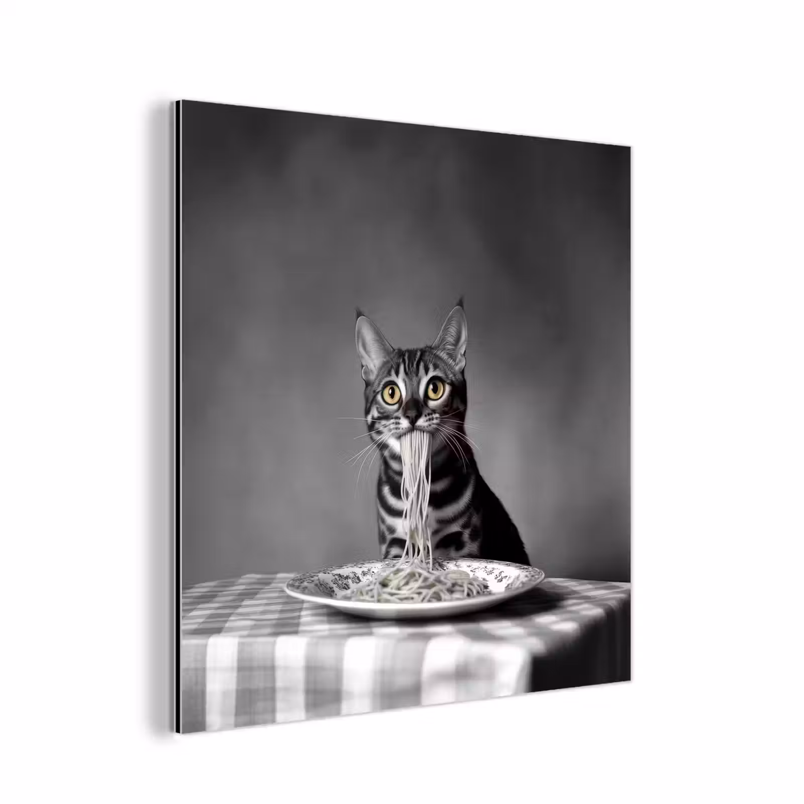 Aluminium schilderij - Bengaal - Kat - Tafelkleed - Zwart - Wit - Dier — 1